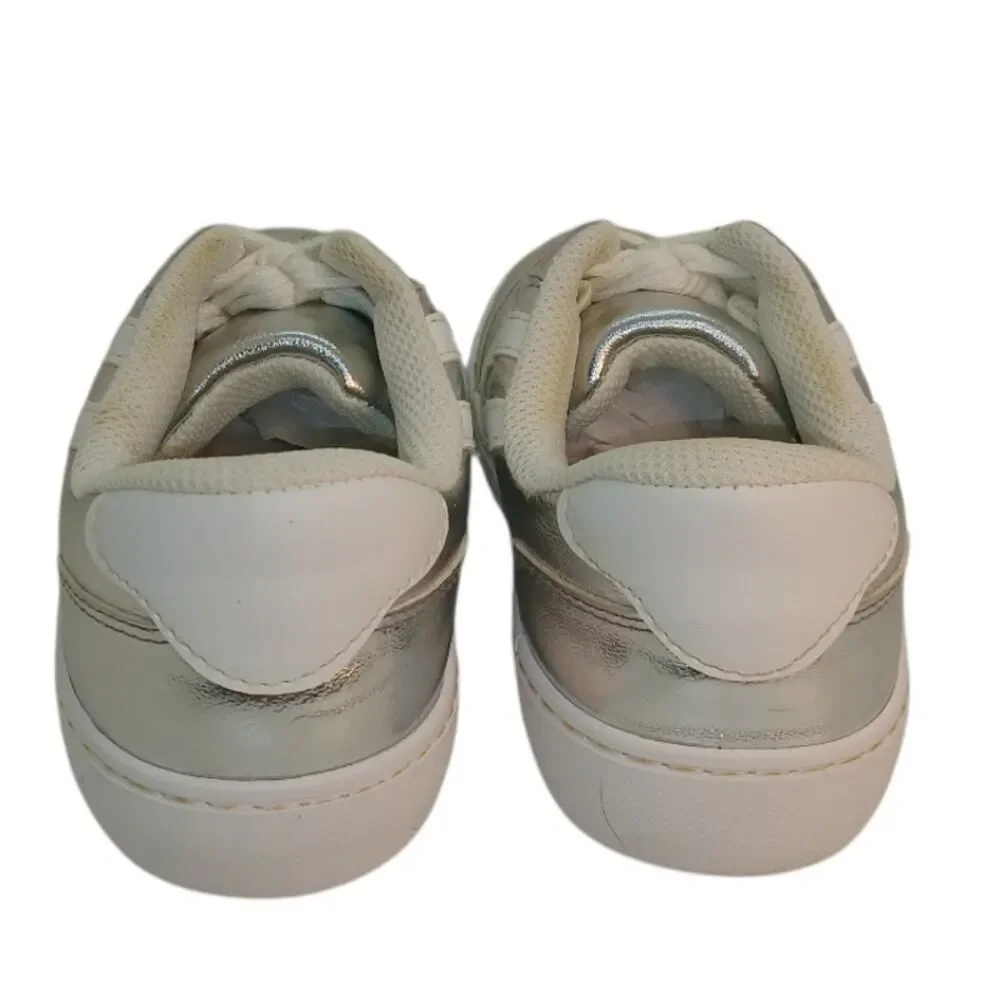 CAT & JACK Girls Metallic Silver & White Casual Sneakers - Size: 2